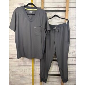 Landau Forward Mens Scrub Set XL Pewter Grey V-Neck Top & Jogger Pants